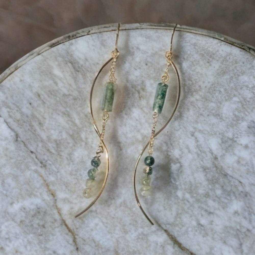 ANTHROPOLOGIE ETHNIC BEADED JADE DROP EARRINGS